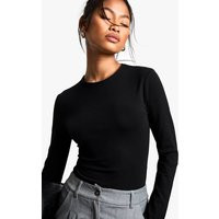 Womens Boohoo Basics Crew Neck Long Sleeve One Piece - Black - 10 | boohoo (US & Canada)
