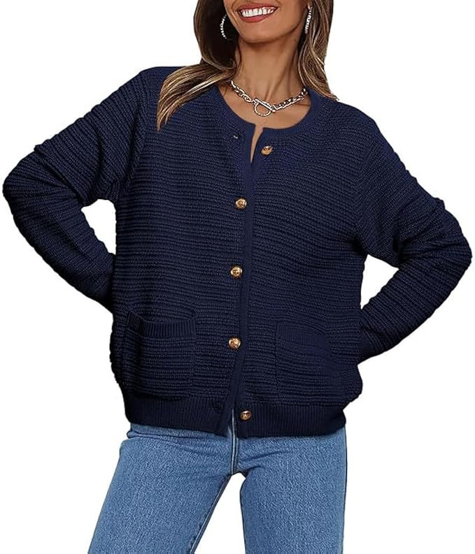 LILLUSORY Women's Cable Knit Cardigan Sweaters 2024 Fall Trendy Open Front Button Up Tweed Blazer... | Amazon (US)