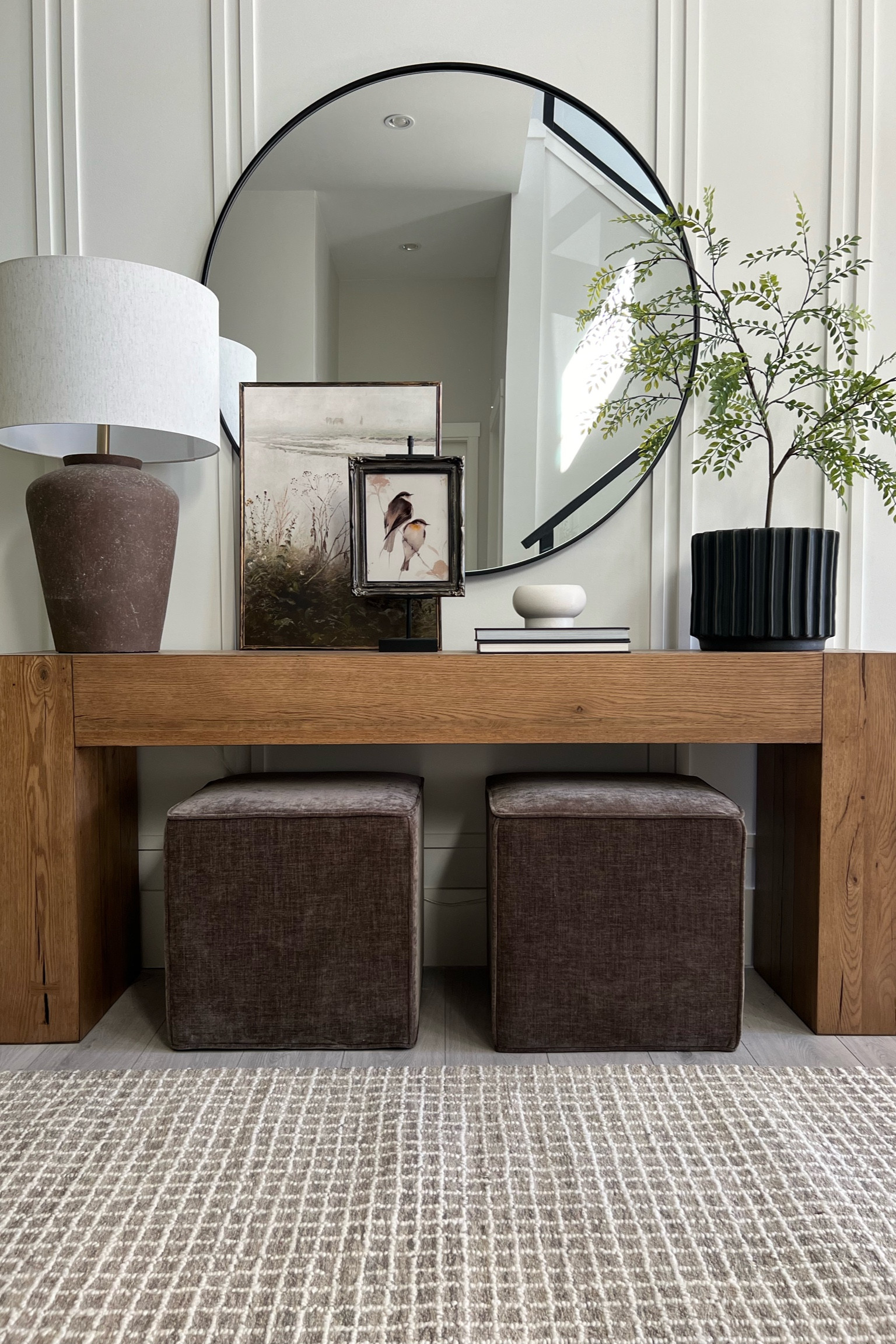 Entryway runner and console. Love this beautiful neutral rug in a 3’x10’ size..it’s perfect for my entryway. 
Heavy wool rug, fabulous quality, and it’s on sale right now! 
Entryway styling, modern design organic home 

#LTKHome #LTKSaleAlert