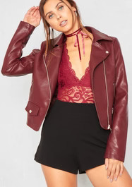 Sydney Wine Faux Leather Biker Jacket | Missy Empire | Missy Empire (UK)