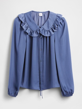 Relaxed Satin Ruffle Top | Gap Factory
