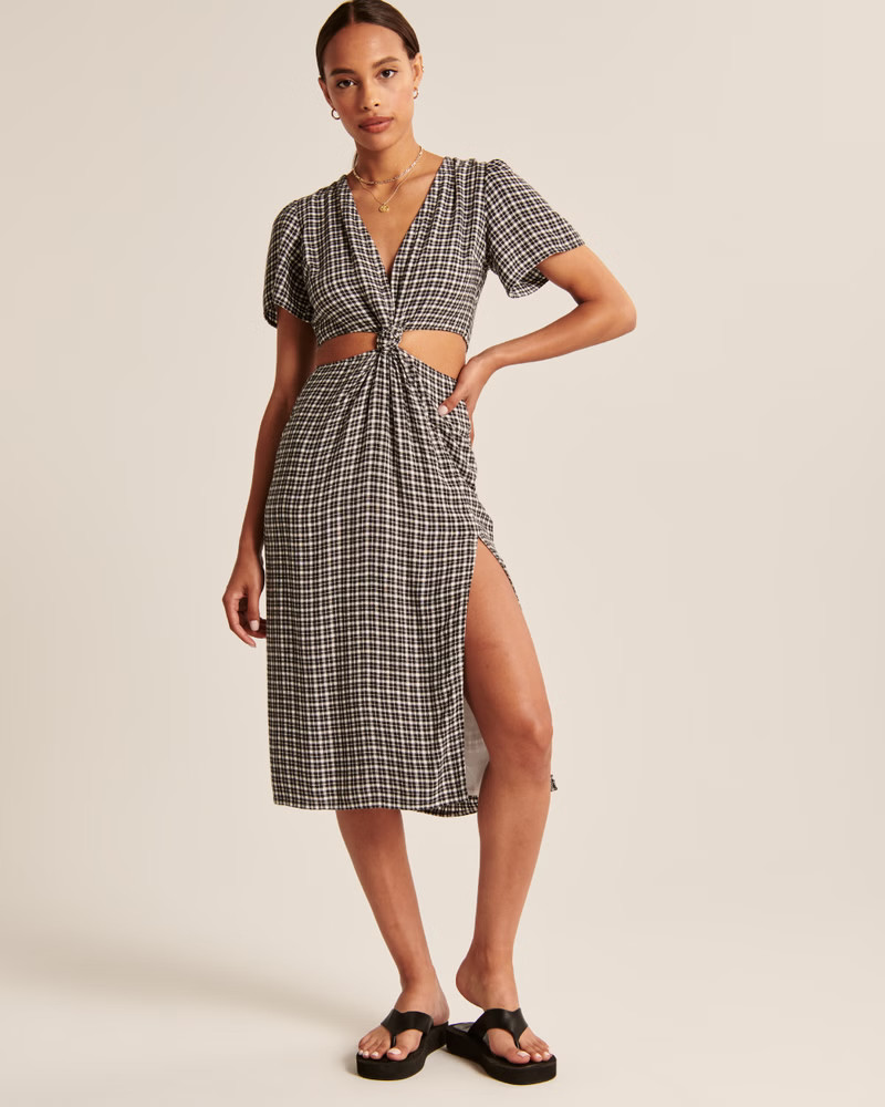 Knot-Front Cutout Midi Dress | Abercrombie & Fitch (US)