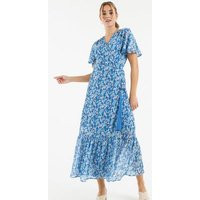 Zibi London Blue Ditsy Floral Chiffon Midi Wrap Dress New Look | New Look (UK)