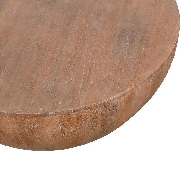 Drum Shape Wooden Coffee Table with Plank Design Base Brown - The Urban Port | Target