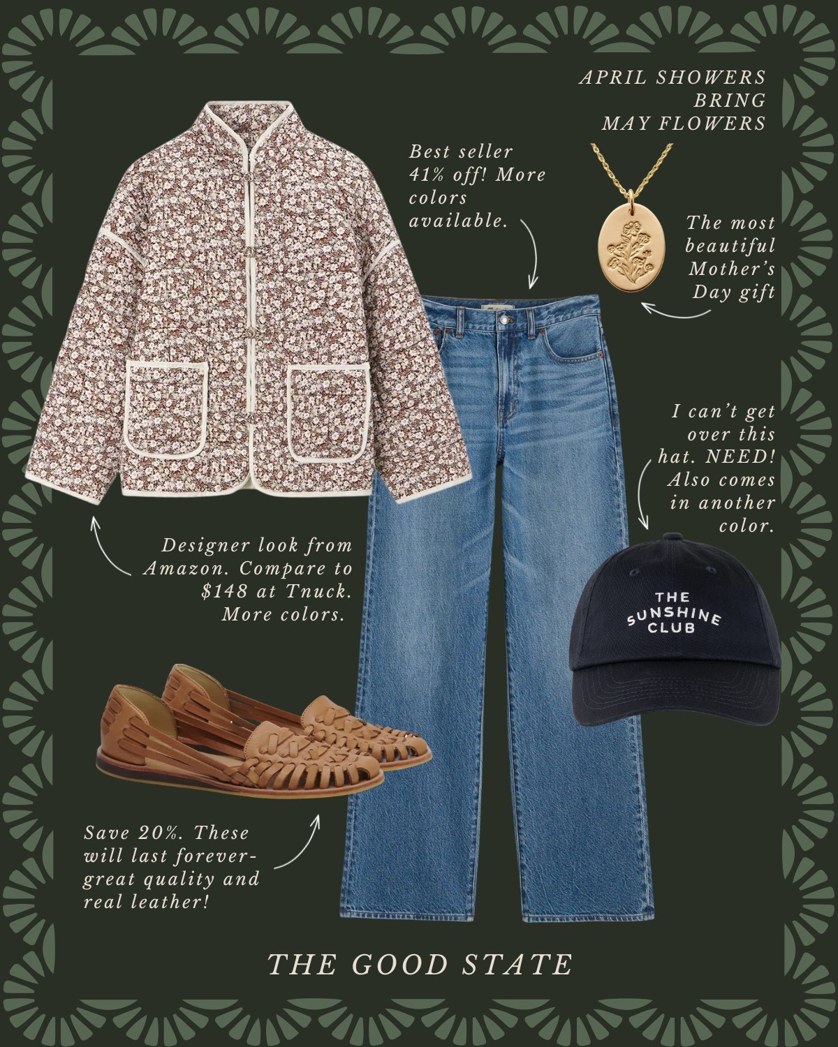 This collection is for the Springtime girlies who find joy in the April Showers and May Flowers. For the ladies dressing a little brighter this time of year, wearing all the florals, and who have (or need) a cute rain jacket or colorful umbrella to make rainy Spring days a little happier. This collection is for the ladies giving gardening a try for the first time or those tending to the same garden they have poured their heart and soul into for years. For those cultivating the soil of their hearts and homes too. For the girlies who love earth tones and blooming colors too. The good state, Lauren England, terrain, Anthropologie, Amazon, Amazon home, Amazon beauty, spring fashion, summer fashion, maxi dress, casual outfit, crochet top, gardening, flowers, florals, spring outfit, wreath, pottery barn, nordstrom, coffee table book, LL Bean, clean beauty, wedding guest dress, bag, tote, purse, woven purse, rain boots, Sunhat, flat, JCrew JCrew factory, white dress, sunglasses, quince, gold necklace, Mother’s Day gift, Mother’s Day outfit, Easter, Easter dress

#LTKStyleTip #LTKFindsUnder50 #LTKSaleAlert