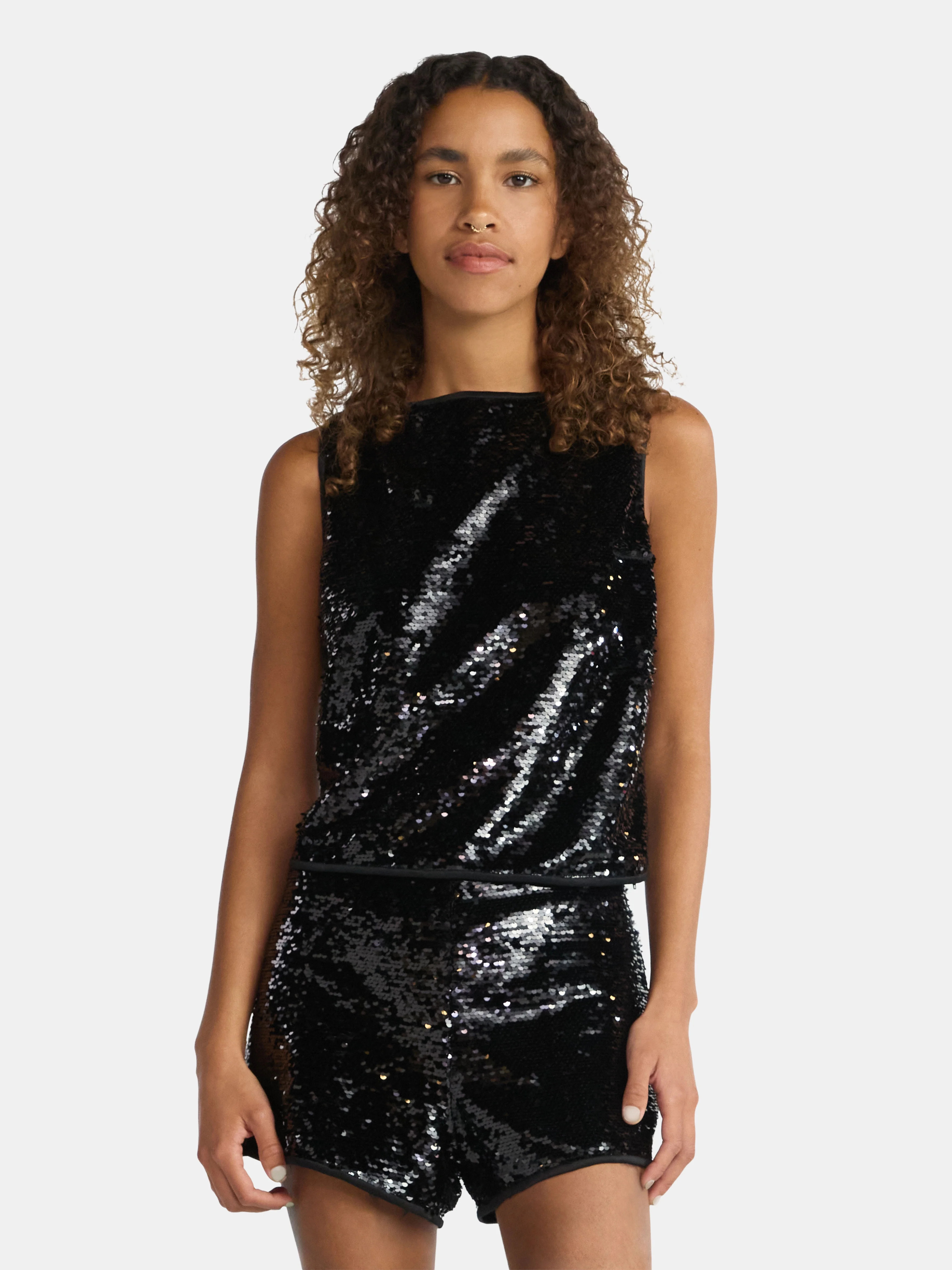No Boundaries Sequin Tank Top and Shorts Set, 2-Piece, Women's | Walmart (US)