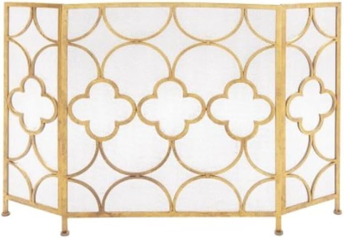 50 Inch 3 Panel Metal Fireplace Screen, Quatrefoil Design, Gold | Amazon (US)
