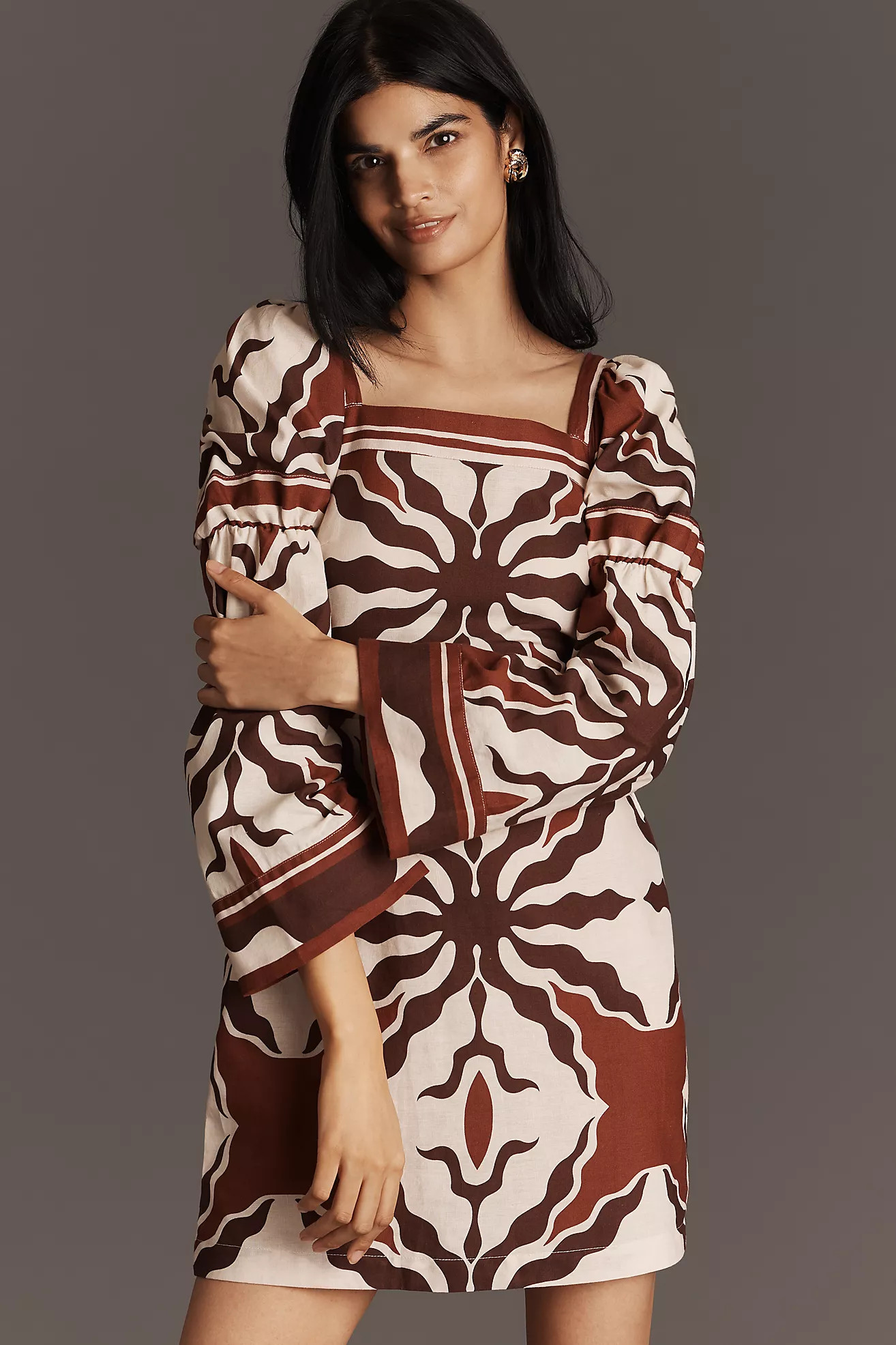 West of Martine Linen Blend Long-Sleeve Mini Dress | Anthropologie (US)