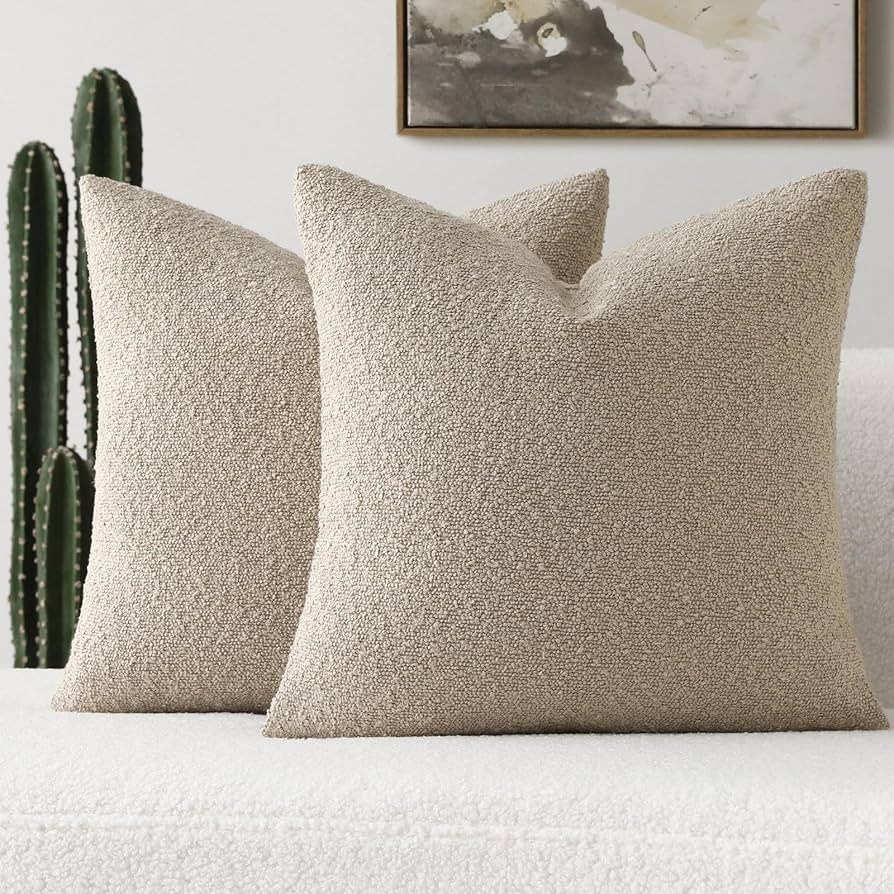FUTEI Pack of 2 Oatmeal Boucle Accent Decorative Throw Pillow Covers,24x24 Inch Soft Solid Textur... | Amazon (US)