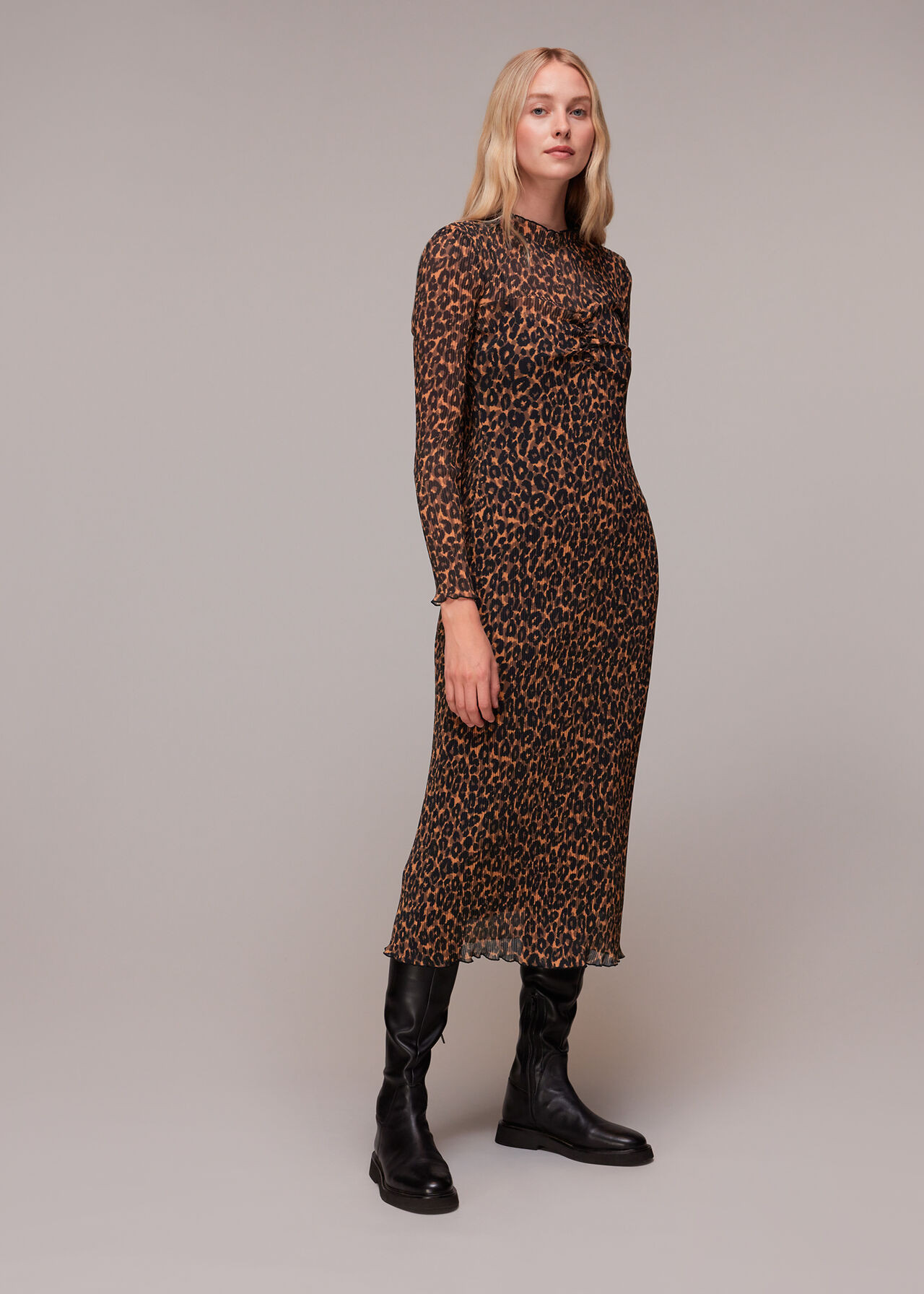 Leopard Plisse Midi Dress | Whistles