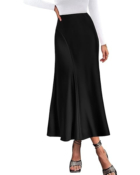 PRETTYGARDEN Women's Midi Satin Skirt Dressy Casual Summer High Waisted A Line Flowy Ruffle Elega... | Amazon (US)