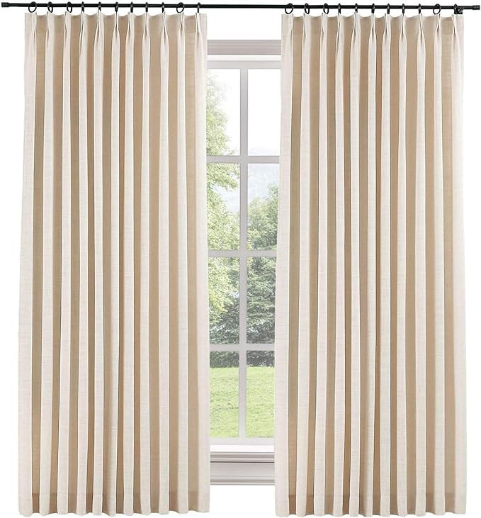 TWOPAGES 100 W x 84 L inch Pinch Pleat Darkening Drape Faux Linen Curtain with Blackout Lining Dr... | Amazon (US)