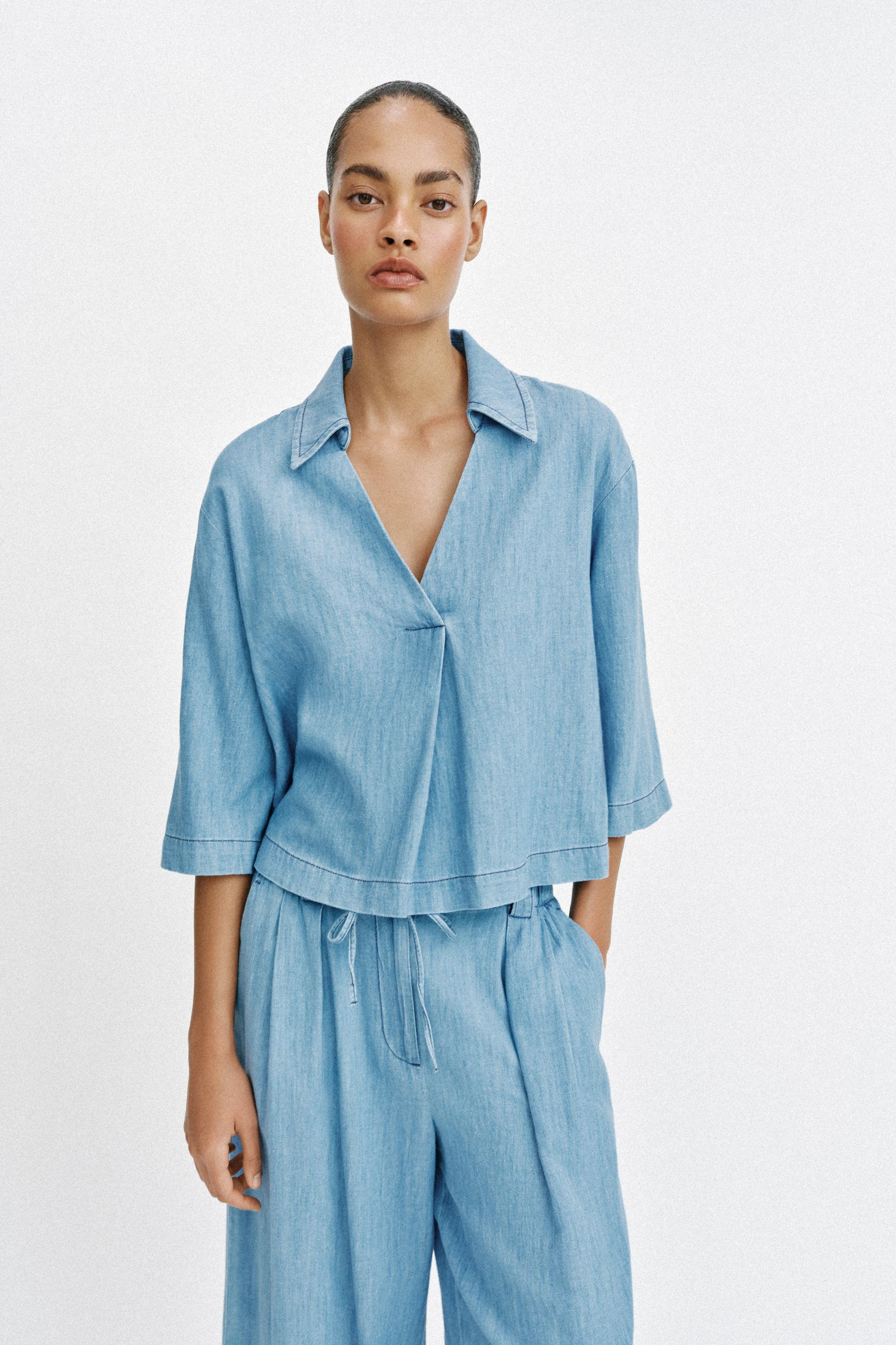 FLOWING V-NECK BLOUSE | Zara UK