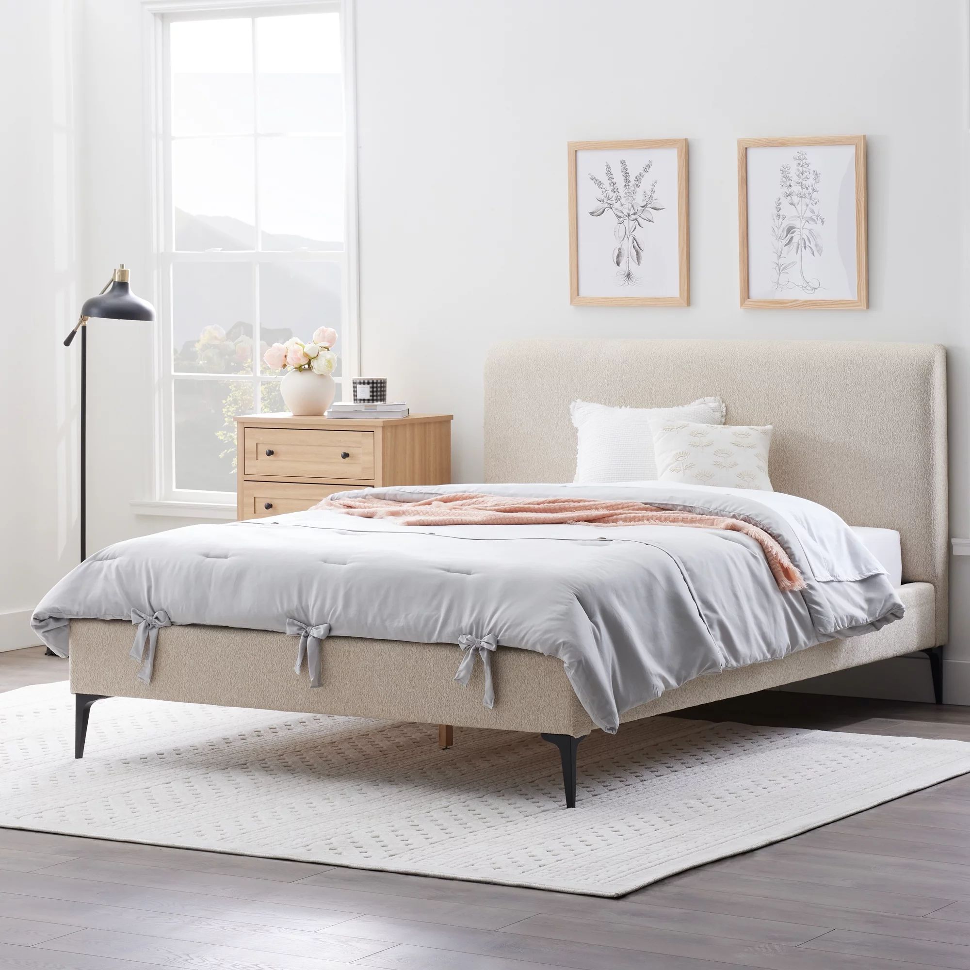 My Texas House Newcastle Upholstered Platform Bed, King, Oat | Walmart (US)