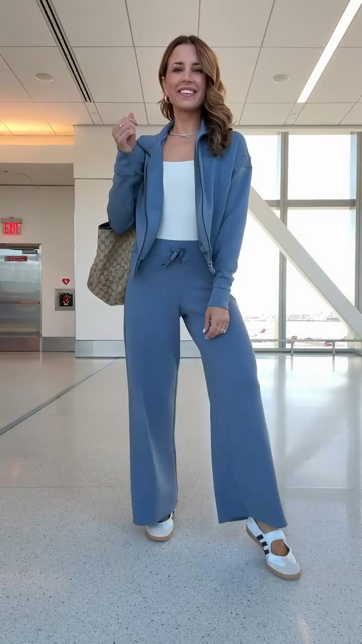 Spanx matching set - I love these for trav. XS petite in pants and XS in jacket (color is ‘rain’). Adidas Samba Jane - love these for trav. Runs a smidge big but I didn’t size down because you can tighten the strap. Gucci Mercato large tote. Weekend bag. Travel bag. Travel purse. New York trip. NYFW. New York Trip. 


#LTKootd #LTKTravel #LTKmomlife