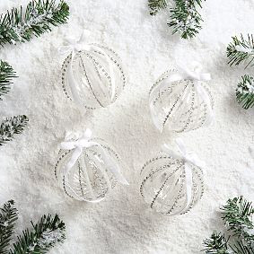 LoveShackFancy Glass Ball With Bow Ornaments - Set of 4 | Pottery Barn Teen