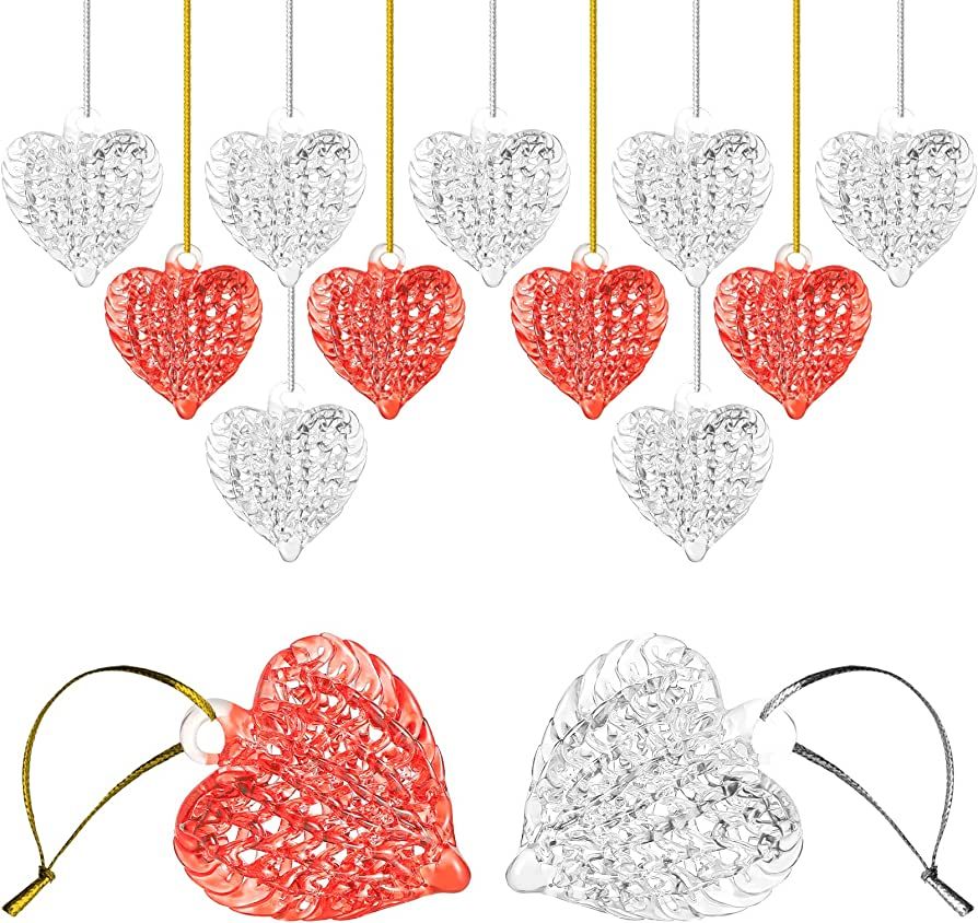 24 Pieces Valentine's Heart Glass Ornaments Set Spun Hanging Ornaments Heart Shaped Valentines Tr... | Amazon (US)