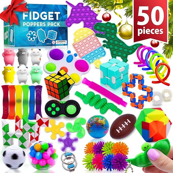 (50 Pcs) Fidget Poppers Popit Toy Pack Push Pop Bubble Popping Set It Mini Poppet Figit Package F... | Amazon (US)