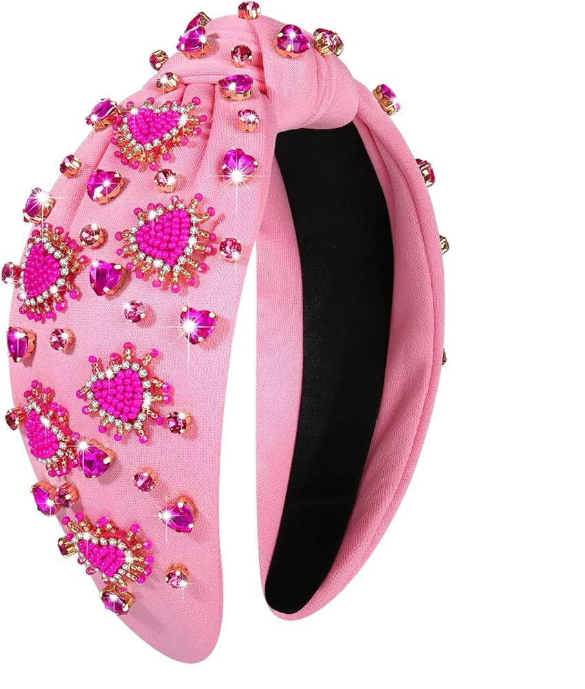 NVENF Valentine’s Day Headband for Women Love Heart Headband Jeweled Crystal Rhinestone Knotted... | Amazon (US)