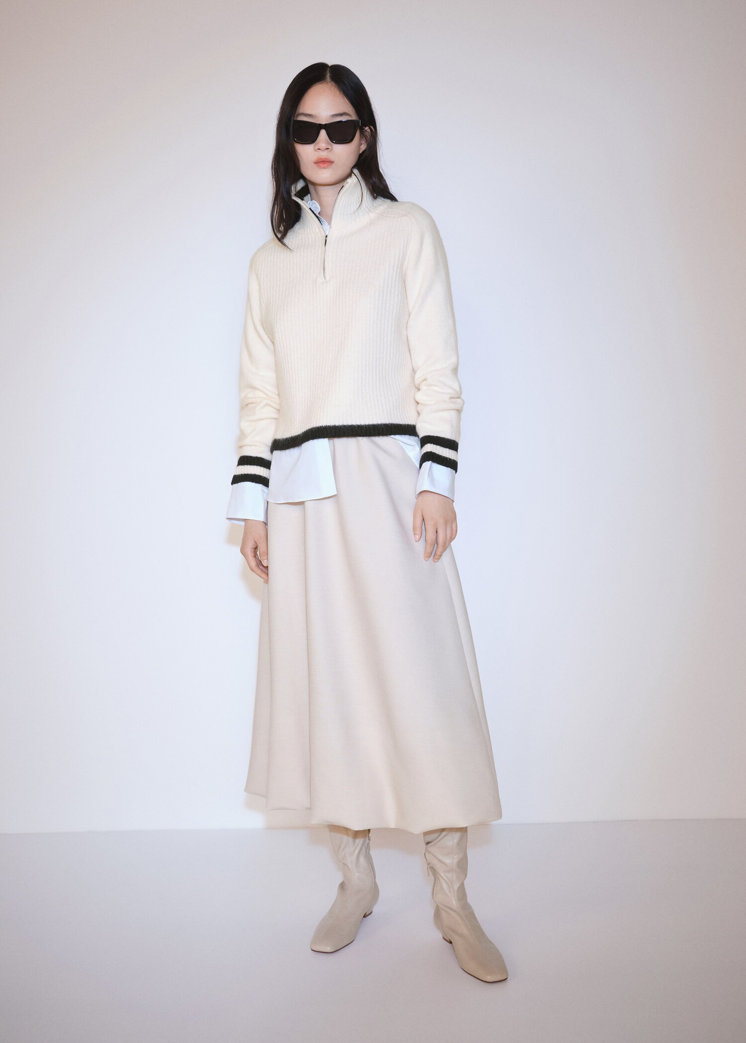 Striped sweater with zip - Women | MANGO United Kingdom | MANGO (UK)