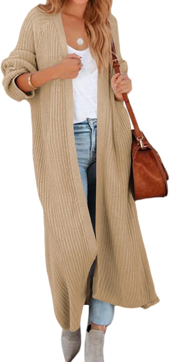 Women's Oversized Long Cardigan Sweaters Long Sleeve Split Open Front Drape Knit Duster Coat | Amazon (US)