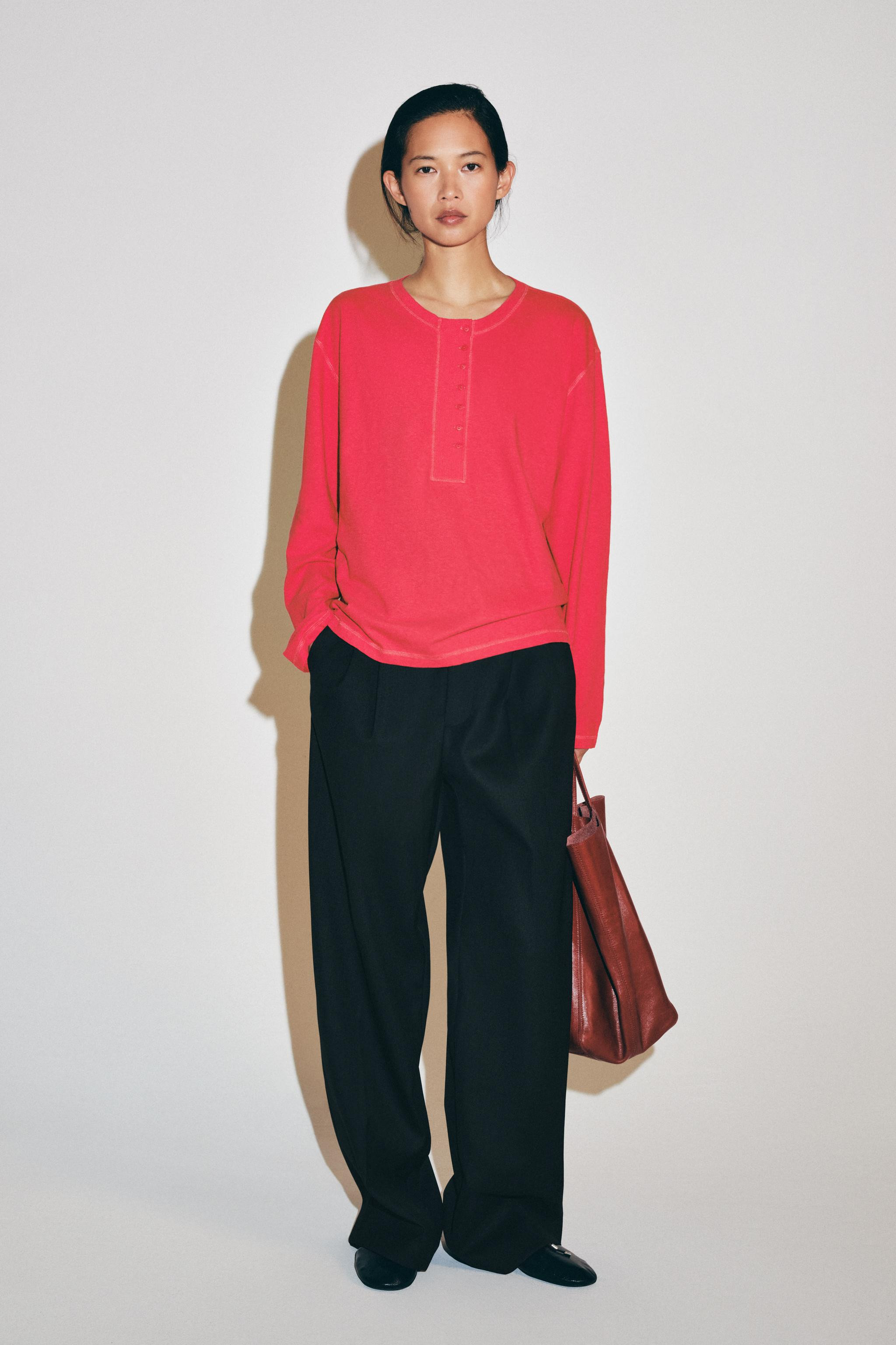 LINEN BLEND HENLEY T-SHIRT | Zara UK