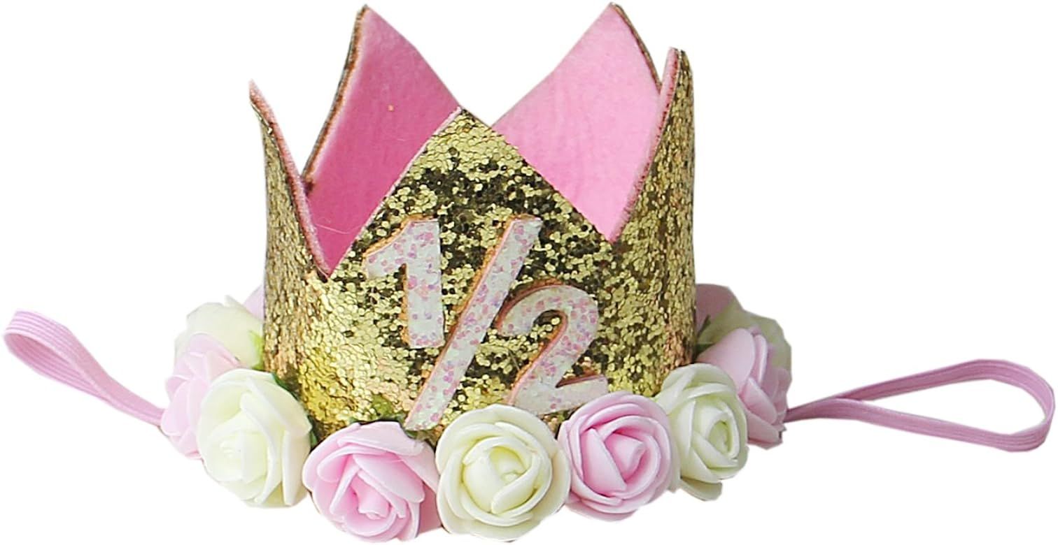 Kirei Sui Baby Girls Sparkle Birthday Princess Crown Headband | Amazon (US)