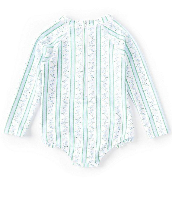 x Pearly Gates Little Girls 2T-6X Long-Sleeve Floral Stripe Rashguard One-Piece Swimsuit | Dillard's