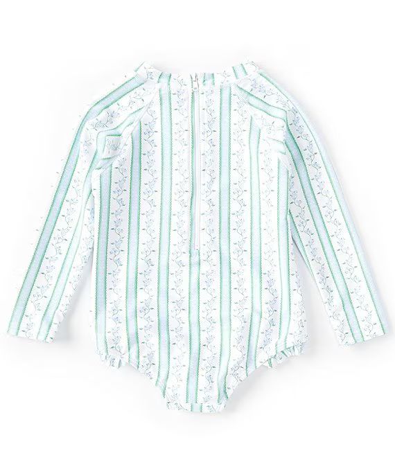 x Pearly Gates Little Girls 2T-6X Long-Sleeve Floral Stripe Rashguard One-Piece Swimsuit | Dillard's