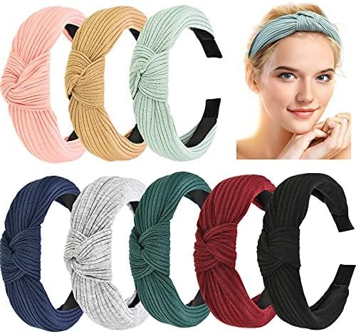 8 Pieces Knot Headbands for Women Girls, Knotted Headband Non Slip Fabric Headbands Knotted Wide Tur | Amazon (US)
