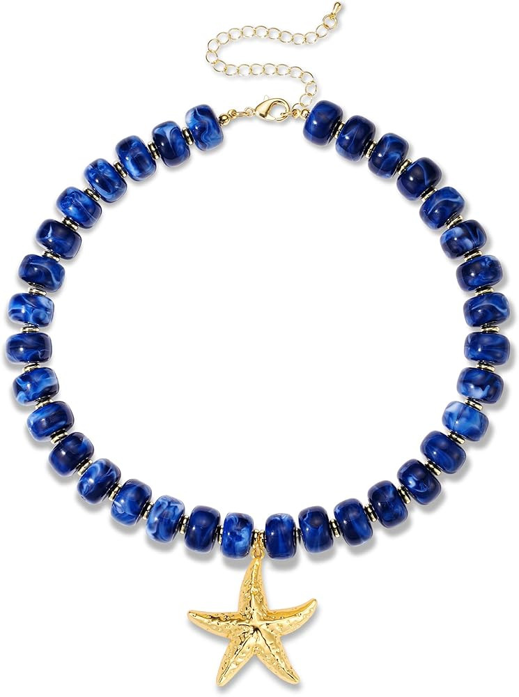 WEDDINEN Chunky Starfish Necklaces for Women Colorful Resin Beaded Choker Necklace Gold Summer Be... | Amazon (US)