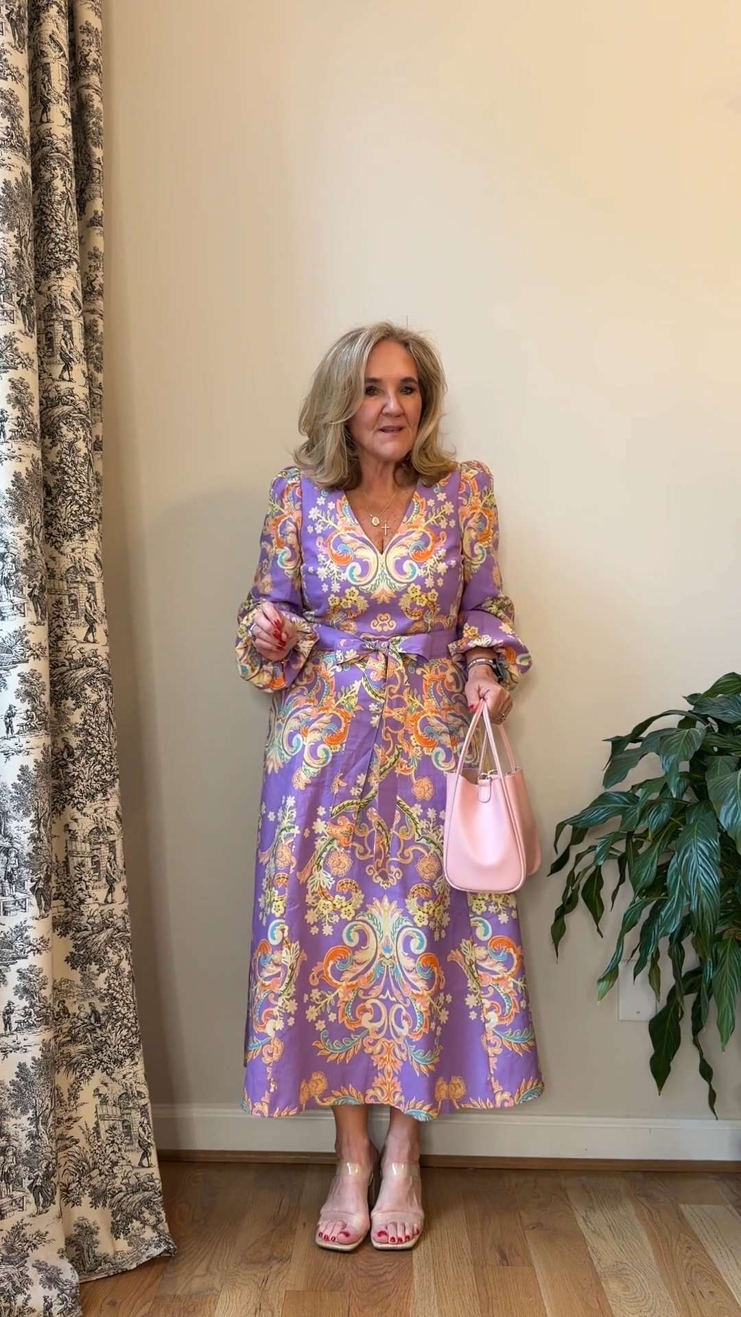 The prettiest lavender printed dress for weddings and special occasions. Such an elegant statement piece with gorgeous colors and feminine details. 🫶🏻 

 #LTKootd #LTKSeasonal #LTKOver40