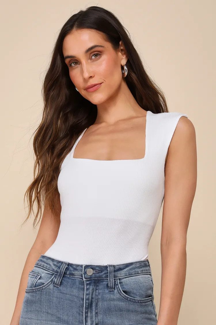 Sweet Crush Ivory Ribbed Square Neck Bodysuit | Lulus
