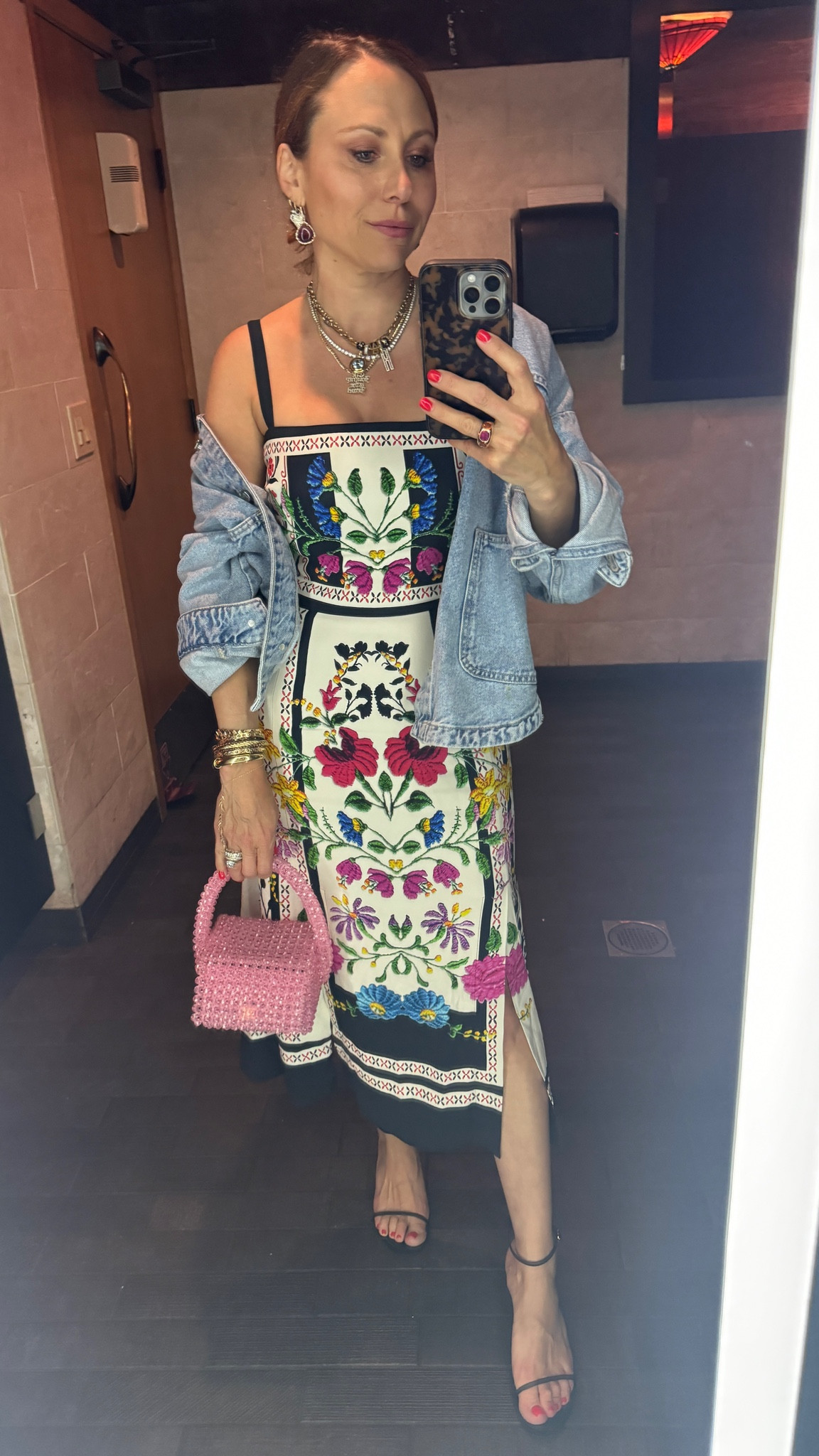 Whether you’re going on staycation or vacation, this look is sure to leave spectators stunned. The vibrant print and bold colors are eye catching and exotic. I turned this into a high-low look by adding this casual jean jacket! #bold #color #colorful #boldprint #exotic #tropical #pink #pinkbag #unique #vacation 

#LTKTravel #LTKStyleTip #LTKSummerSales