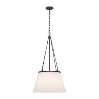 Speakeasy 18 in. 1 Light 60-Watt Matte Black/White Linen Pendant Light | The Home Depot