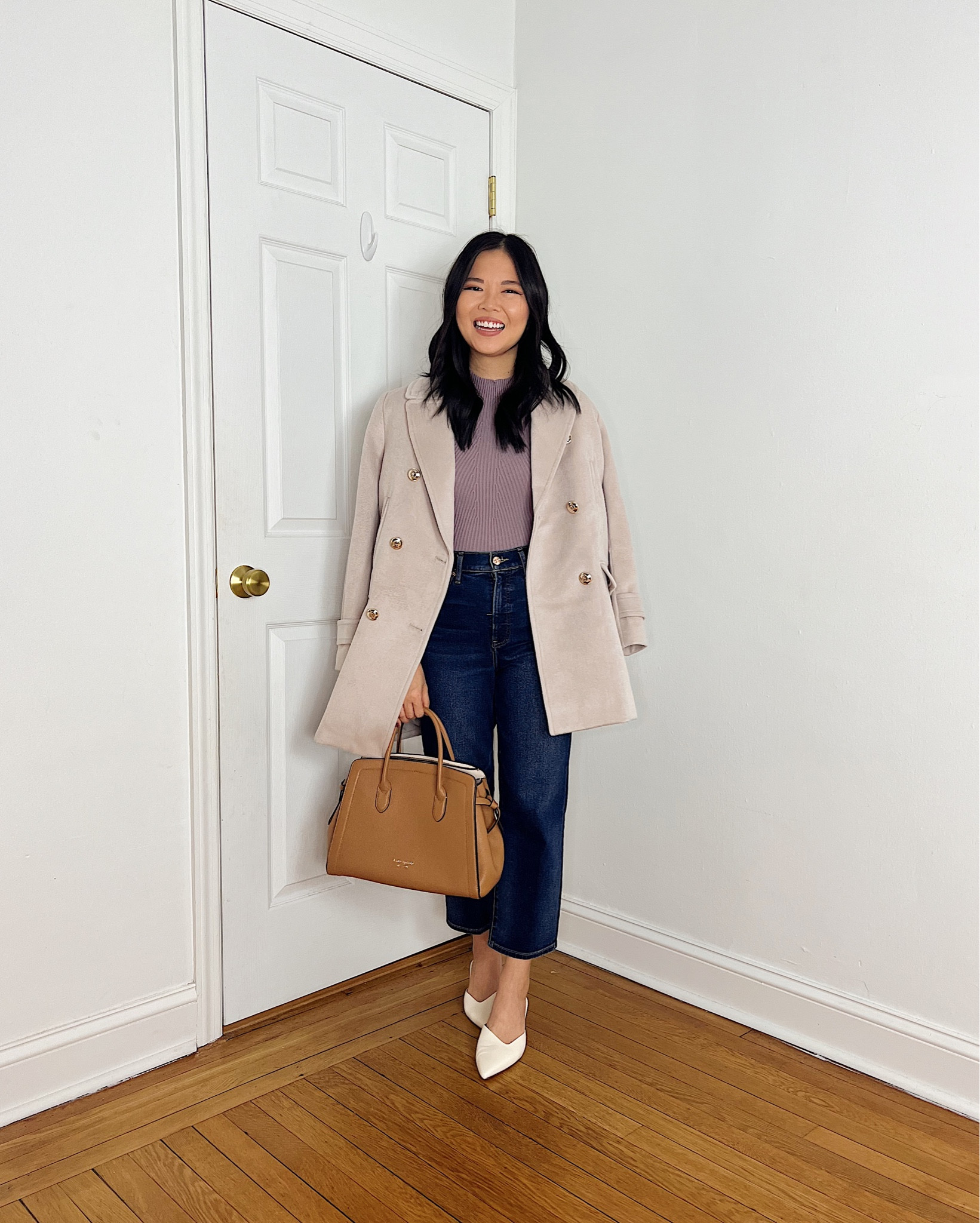 Beige coat (XSP)
Purple sweater (S)
High waisted jeans (4S)
Dark wash jeans
Tan tote bag
Kate Spade Knott satchel
White pumps (1/2 size up)
White mule pumps
Ann Taylor outfit
Winter coat
Amazon fashion
Smart casual outfit
Winter outfit

#LTKSeasonal #LTKstyletip #LTKfindsunder100