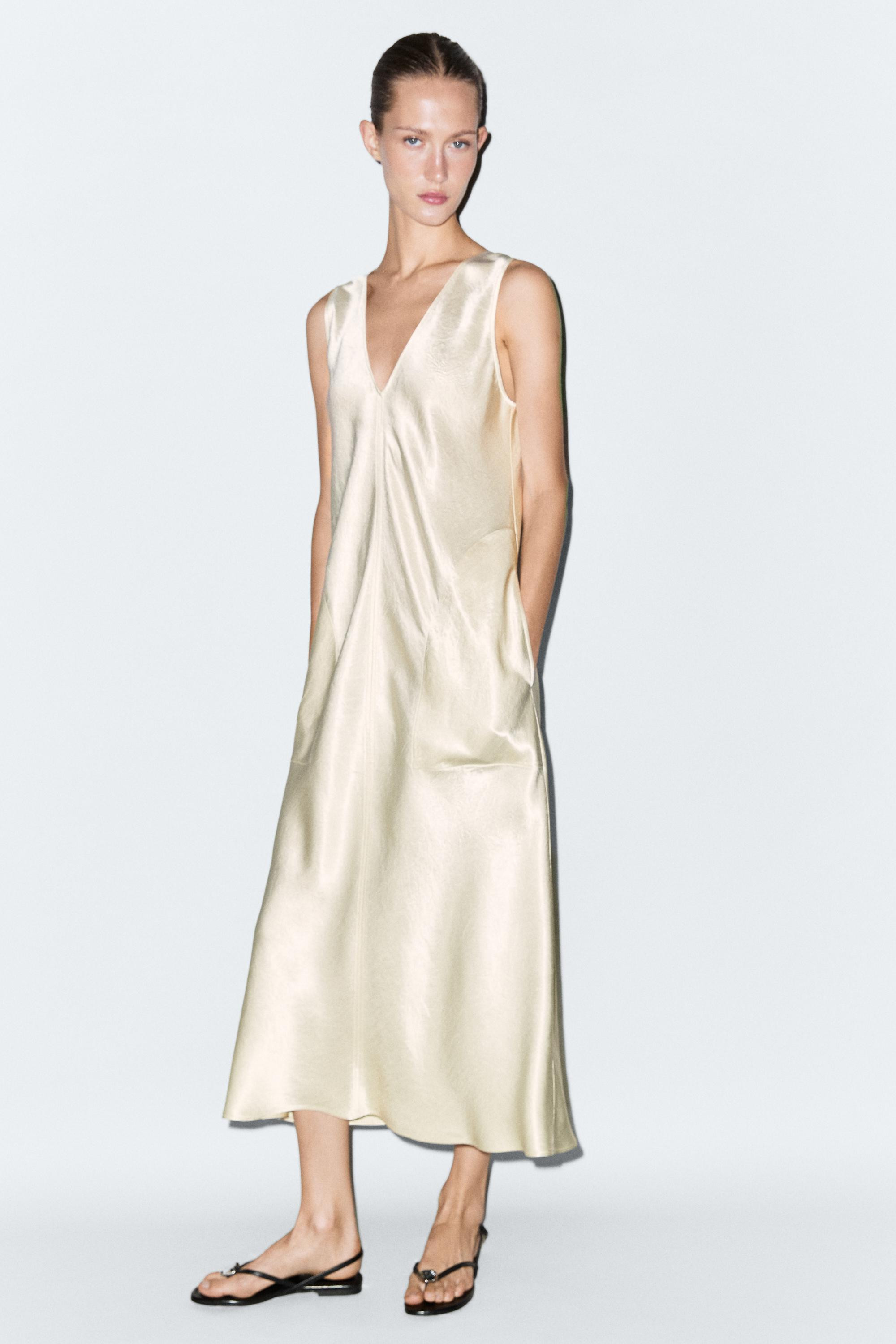 Satin midi slip dress | Massimo Dutti US