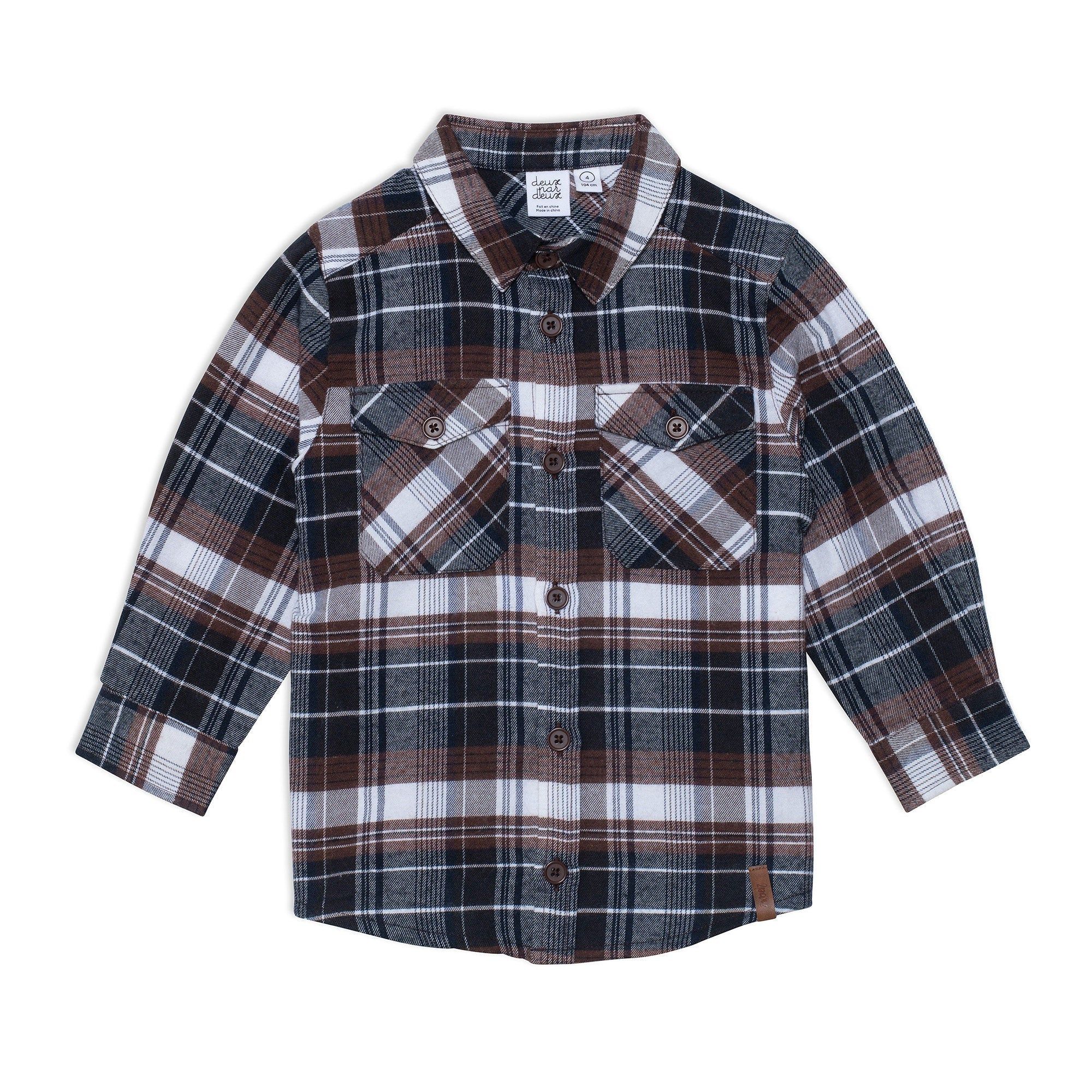 Plaid Shirt Brown And Black | Deux par Deux Childrens Designer Clothing