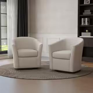Uixe Beige Linen Upholstered360° Swivel Accent Barrel Chair With Metal Base (Set of 2) CH0023-BE... | The Home Depot