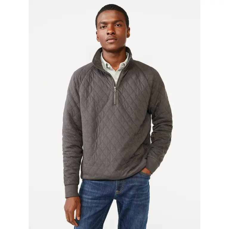 Free Assembly Men's Diamond Quilted Jersey Half Zip Pullover with Mock Neck - Walmart.com | Walmart (US)
