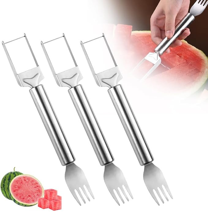 2-In-1 Stainless Steel Fruit Cutter Watermelon Fork Cutter, 2 In 1 Fruit Cutters and Fork for Wat... | Amazon (US)