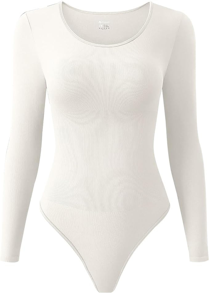 Aaseow Women's Crew Neck Long Sleeve Shapewear bodysuit for women Ribbed Thong bodysuit Sleeveles... | Amazon (US)