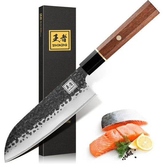 ENOKING Japanese Santoku Knife, High Carbon Steel Hand Forged Kitchen Chef Knife, 7 inch Chopping... | Walmart (US)