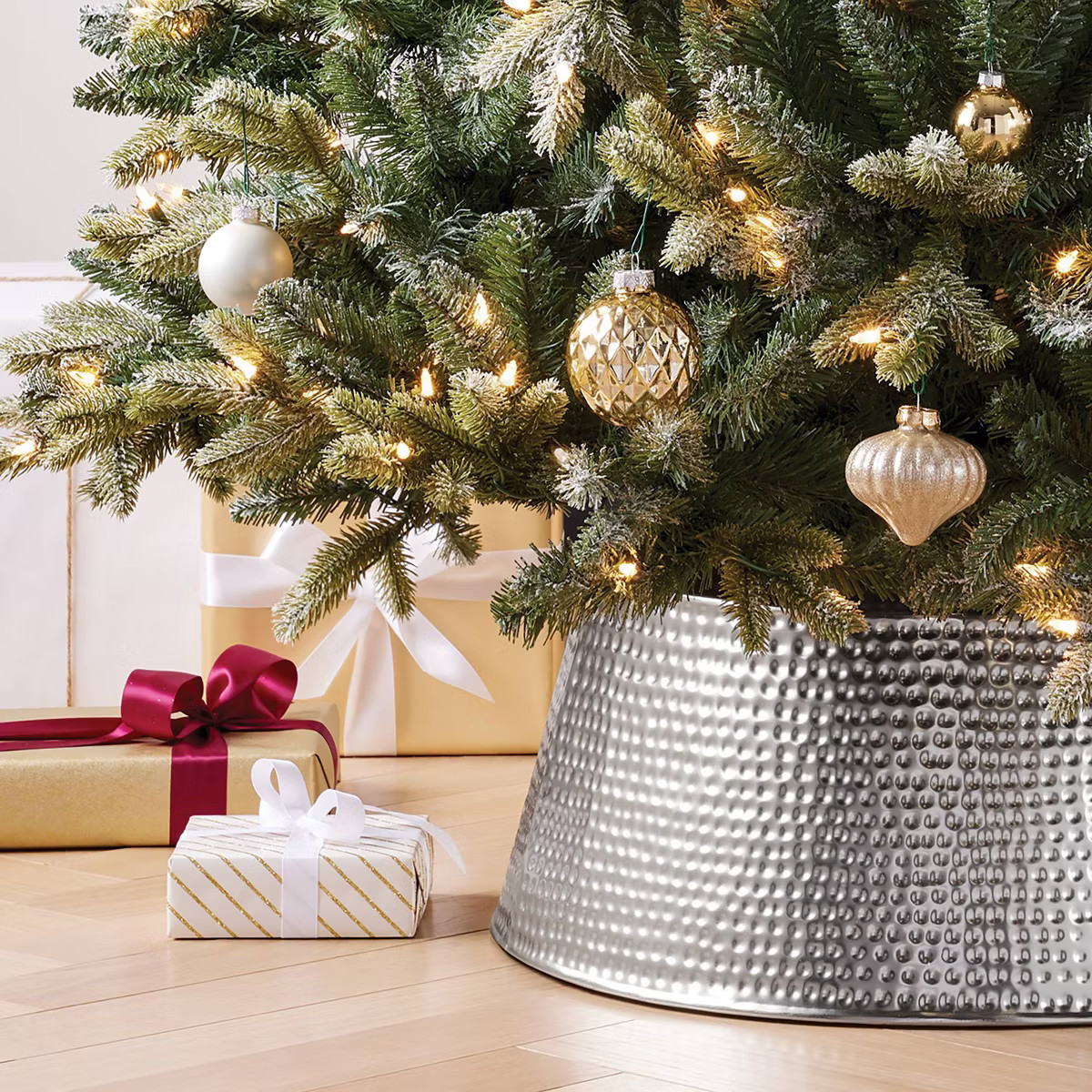 25" Hammered Metal Christmas Tree Collar Silver - Wondershop™ | Target