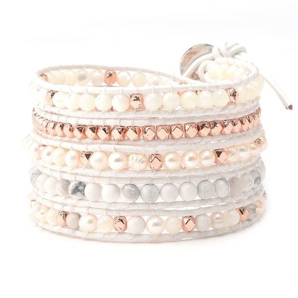 Marble and Rose Gold Beads with Pearls on Ivory | Victoria Emerson