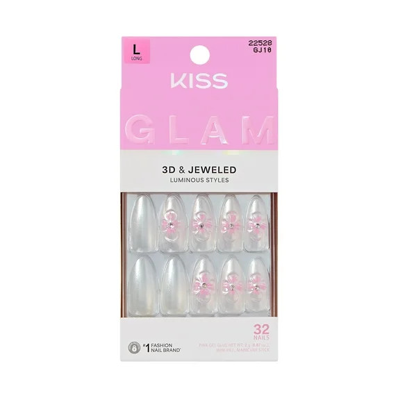 KISS GLAM 3D & Jewel Press On Nails  Almond, ‘Captured’, Blue, Medium, 32 Count | Walmart (US)