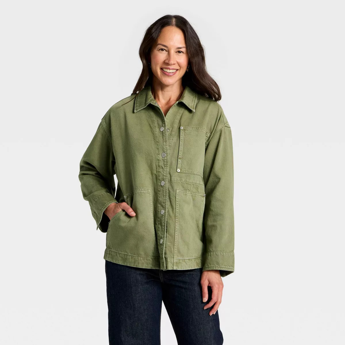 Women's Relaxed Denim Barn Coat - Universal Thread™ Green | Target