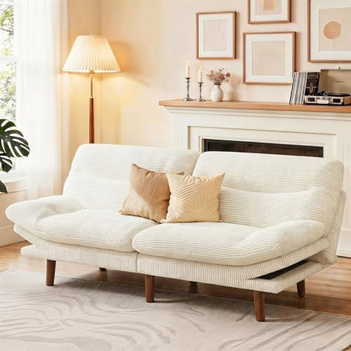 Marsail 66" Futon Sofa Bed, Convertible Corduroy Futon Couch with Adjustable Backrest & Armrests,... | Amazon (US)