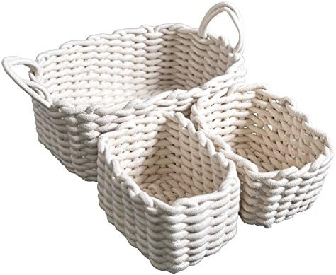 LUFOFOX Cotton Woven Storage Baskets with Dual Rope Handles for Clothes Storage Durable Nursery B... | Amazon (US)
