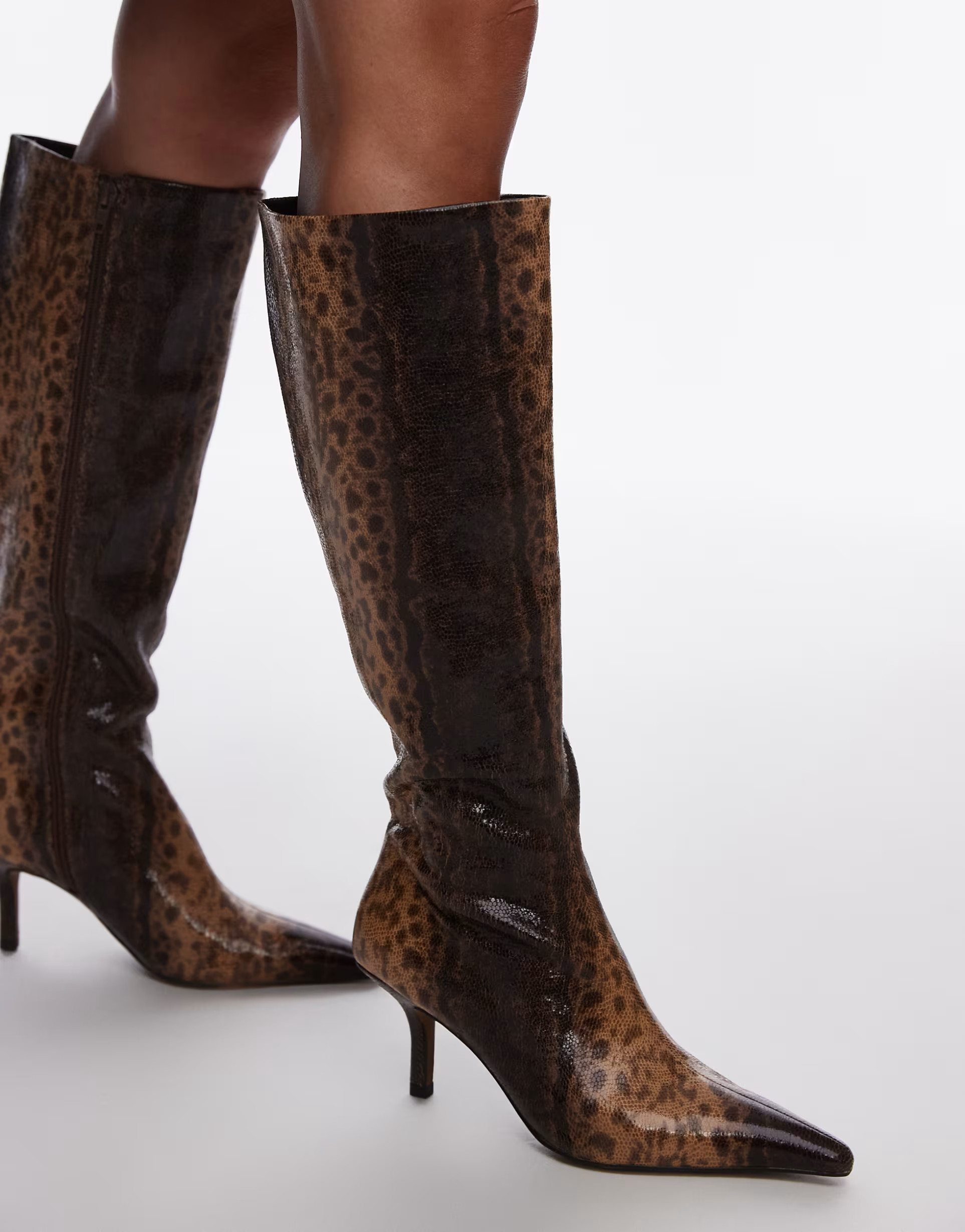Topshop Tessa high heeled knee high boots in snake | ASOS (Global)